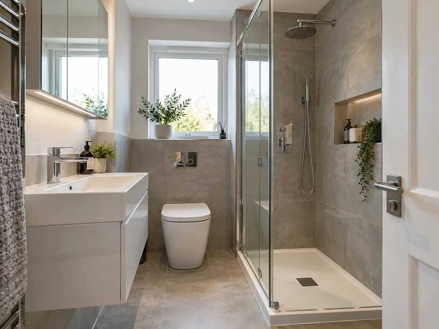 Small bright shower room with compact storage