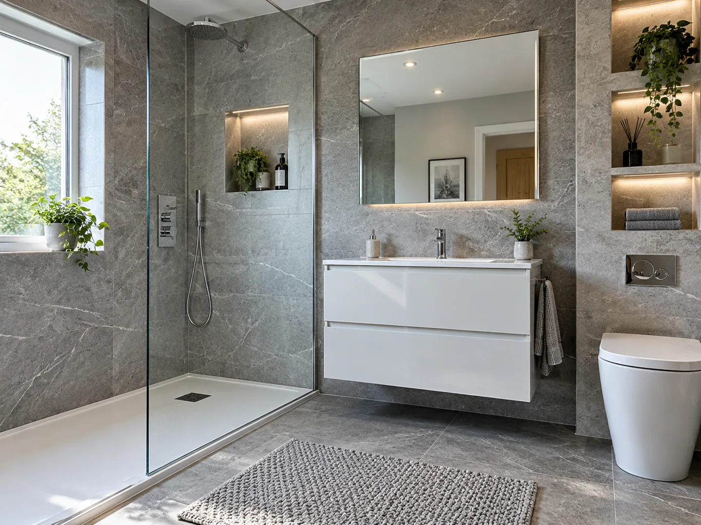 Finished shower room with a practical vanity