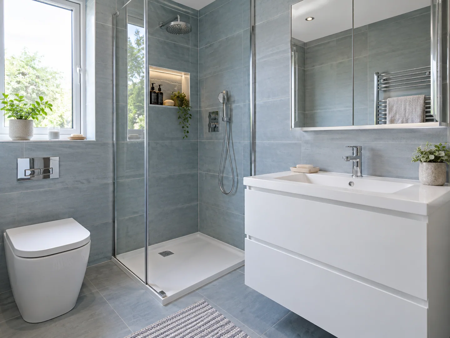 Modern bathroom with coordinated furniture and finishes